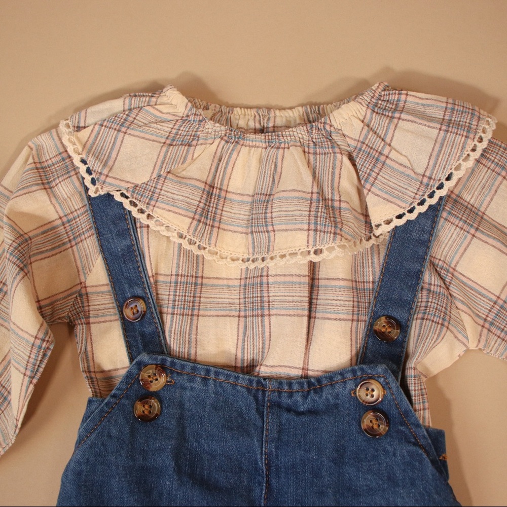 Plaid Overall Short Set Collared Matching Set - Picture 2 of 11
